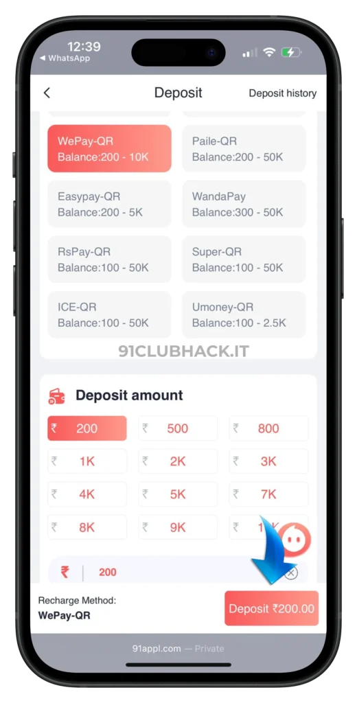 91-club-deposit-page